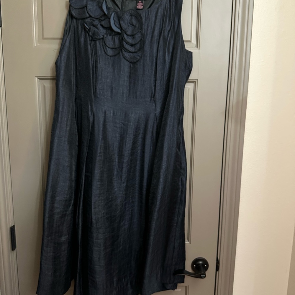 Robbie Bee Navy Grey Sleeveless Fomal Taffeta Dress 20W